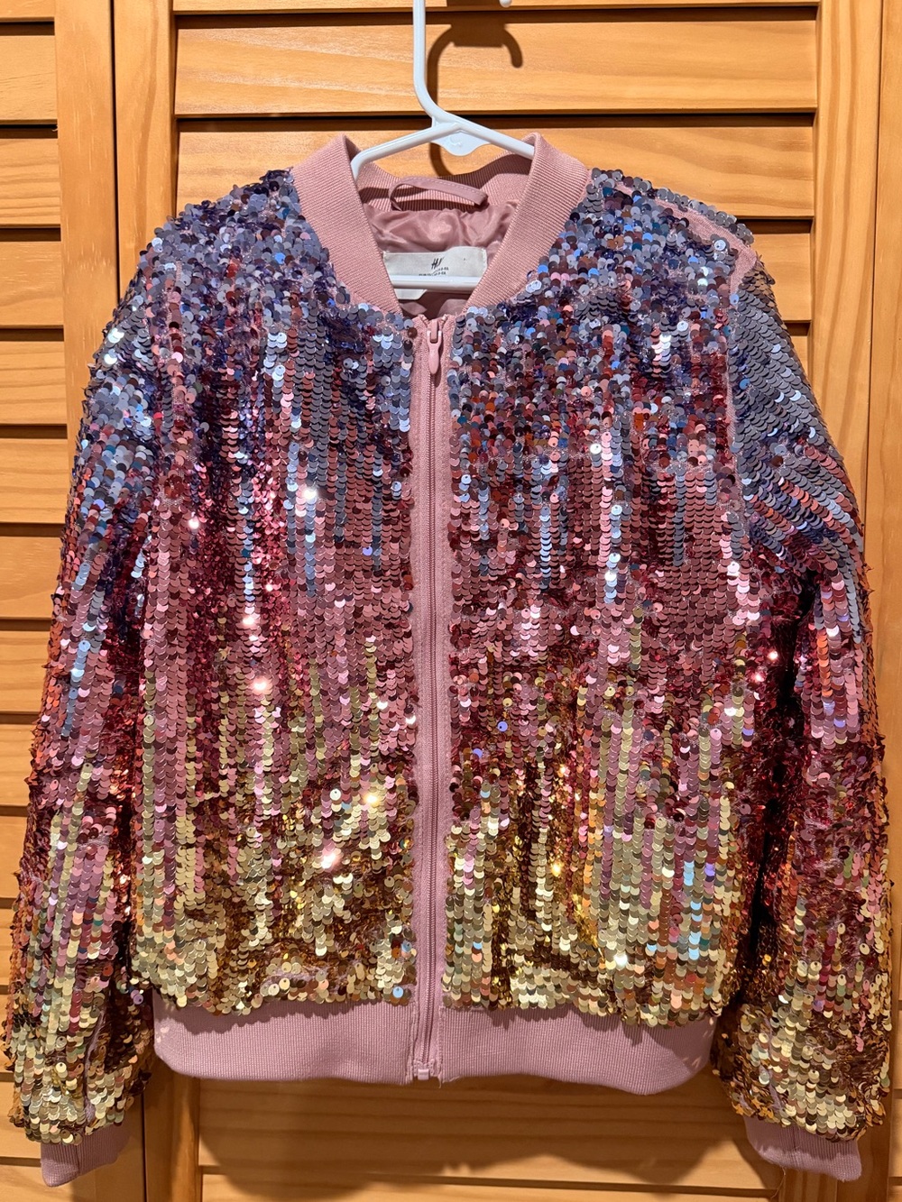 H&M Kids Youth Girls Pink Multicolor Sequin Bomber Jacket